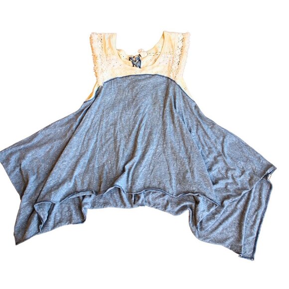 Free People Crochet Lace Shark Bite Tee Flowy Tunic Western Boho Tank Top - Picture 5 of 10